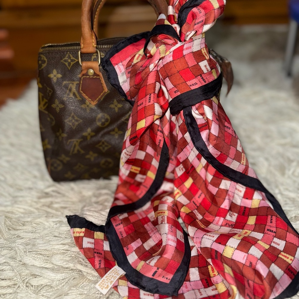 Hermes Red and Pink Checkered Scarf